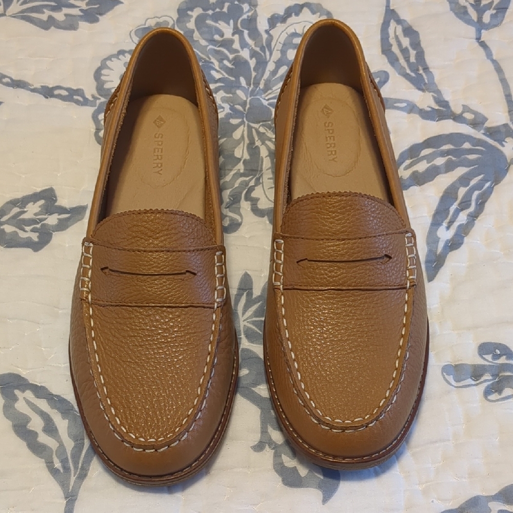 Sperry Tan Leather Seaport Penny Loafers